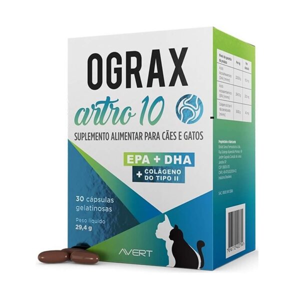 Suplemento Alimentar Ograx Artro 10 Avert para Cães e Gatos - 30 Cápsulas