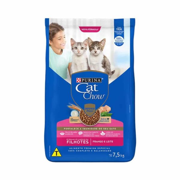 Ração Cat Chow Gatos Filhotes Frango e Leite Nestlé Purina 7,5kg