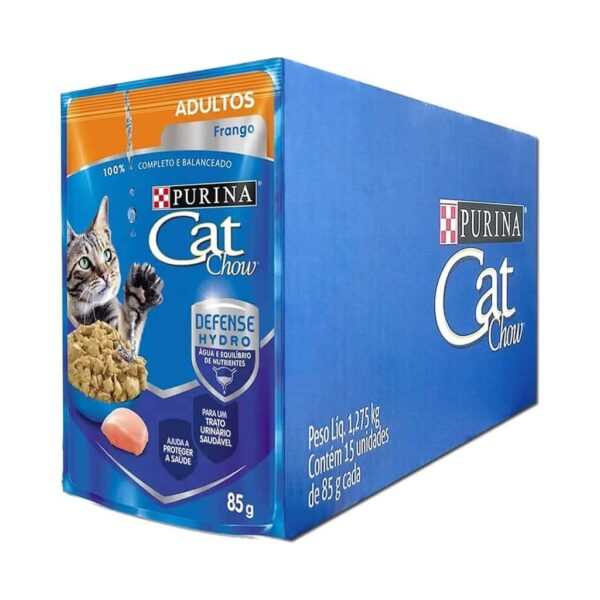 Sachê Cat Chow Gatos Adultos Frango ao Molho Nestlé Purina 85g com 15 unidades