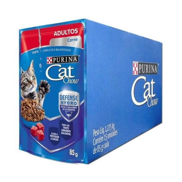 Sachê Cat Chow Gatos Adultos Carne ao Molho Nestlé Purina 85g com 15 unidades