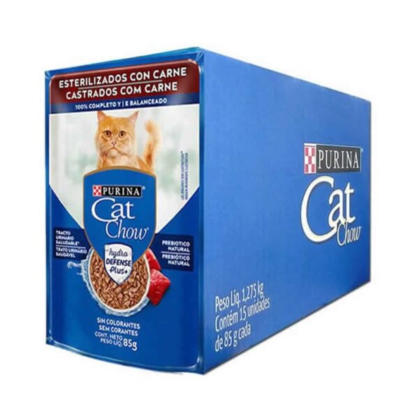 Sachê Cat Chow Gatos Castrados Carne ao Molho Nestlé Purina 85g com 15 unidades