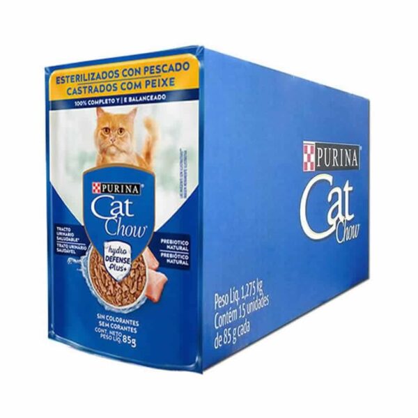 Sachê Cat Chow Gatos Castrados Peixe ao Molho Nestlé Purina 85g com 15 unidades