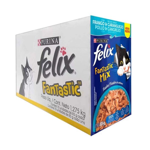 Sachê Felix Fantastic Gatos Adultos Frango e Caranguejo Purina 85g - 15un