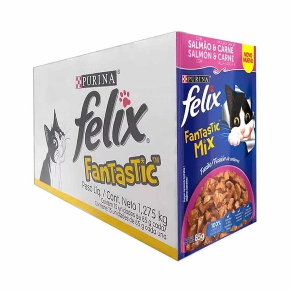 Sachê Felix Fantastic Gatos Adultos Salmão e Carne Purina 85g - 15un