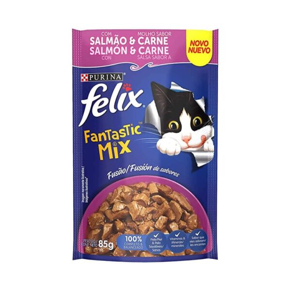 Sachê Felix Fantastic Gatos Adultos Salmão e Carne Purina 85g - 15un - Image 2