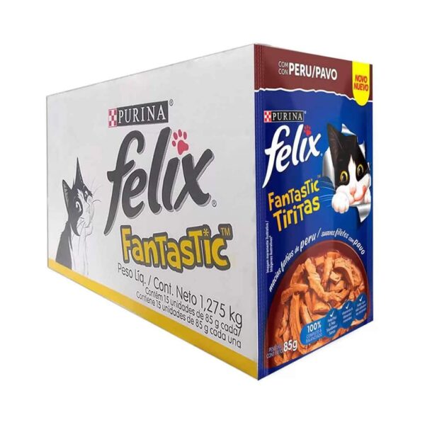 Sachê Felix Fantastic Gatos Adultos Tirinhas de Peru Purina 85g - 15un