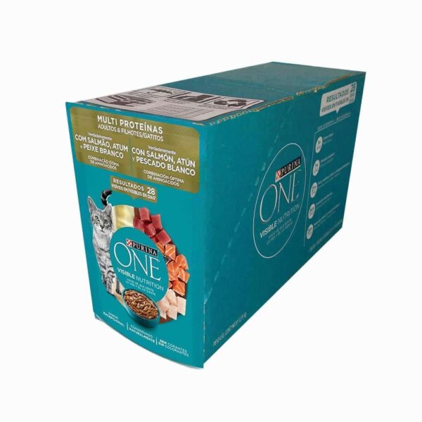 Sachê Purina One Gatos Adultos e Filhotes Salmão Atum e Peixe Branco Multi Proteínas Nestlé Purina 85g - 15un