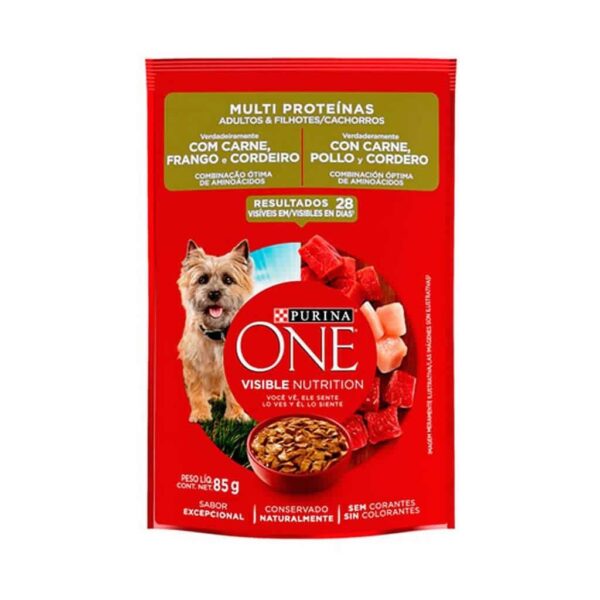 Sachê Purina One Cães Adultos e Filhotes Carne Frango e Cordeiro Multi Proteínas Nestlé Purina 85g - 15un - Image 3