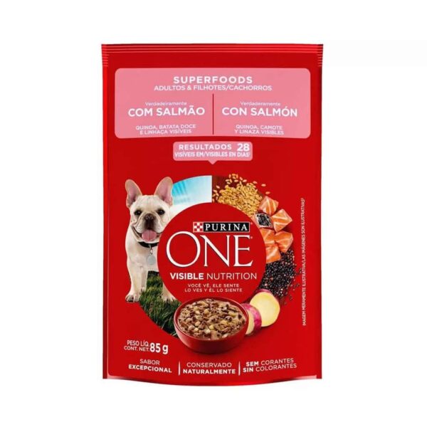 Sachê Purina One Cães Adultos e Filhotes Sabor Salmão Super Foods Nestlé Purina 85g - 15un - Image 3