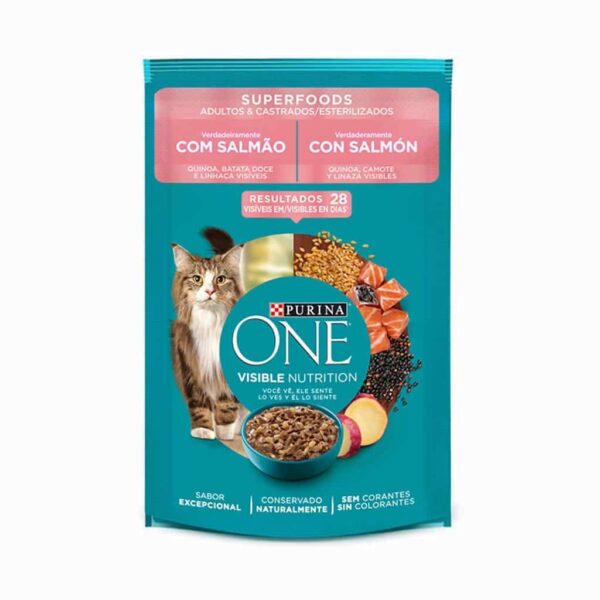 Sachê Purina One Gatos Adultos e Castrados Salmão Super Foods Nestlé Purina 85g - 15un - Image 3