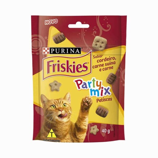 Petisco Friskies Party Mix Cordeiro, Carne Suína e Carne para Gatos Adultos Nestlé Purina 40g