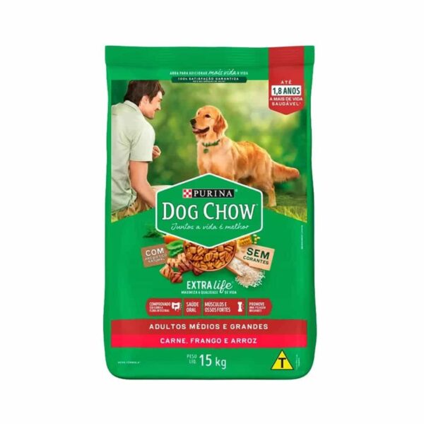 Ração Dog Chow Cães Adultos Carne e Frango Raças Médias e Grandes Nestlé Purina 15kg