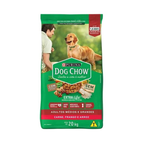 Ração Dog Chow Cães Adultos Carne e Frango Raças Médias e Grandes Nestlé Purina 20kg