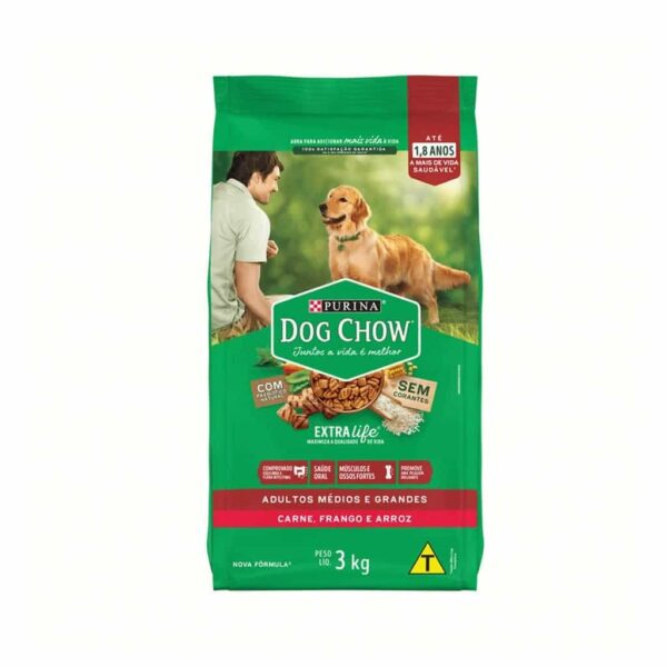 Ração Dog Chow Cães Adultos Carne e Frango Raças Médias e Grandes Nestlé Purina 3kg