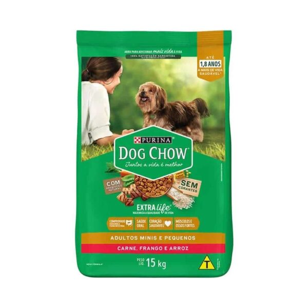 Ração Dog Chow Cães Adultos Carne e Frango Raças Minis e Pequenos Nestlé Purina 15kg