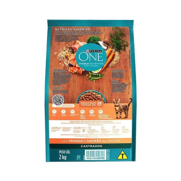 Ração Purina One Frango e Salmão para Gatos Adultos Castrados Nestlé Purina 2kg - Image 2