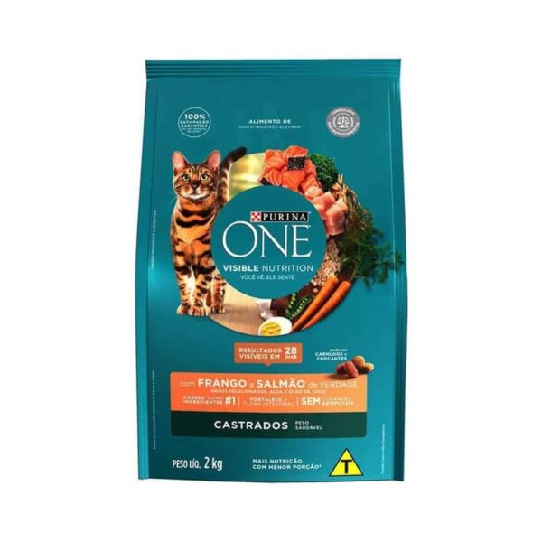 Ração Purina One Frango e Salmão para Gatos Adultos Castrados Nestlé Purina 2kg