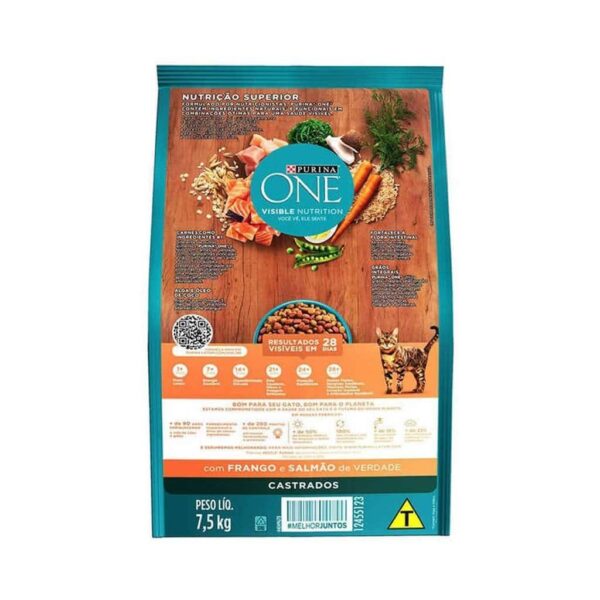 Ração Purina One Frango e Salmão para Gatos Adultos Castrados Nestlé Purina 7,5kg - Image 2