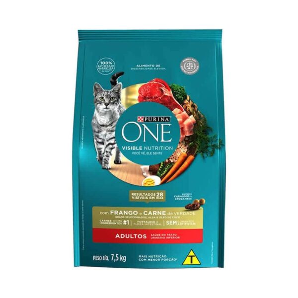 Ração Purina One Frango e Carne para Gatos Adultos Nestlé Purina 7,5kg