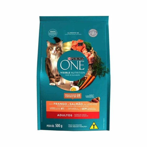 Ração Purina One Frango e Salmão para Gatos Adultos Nestlé Purina 500g