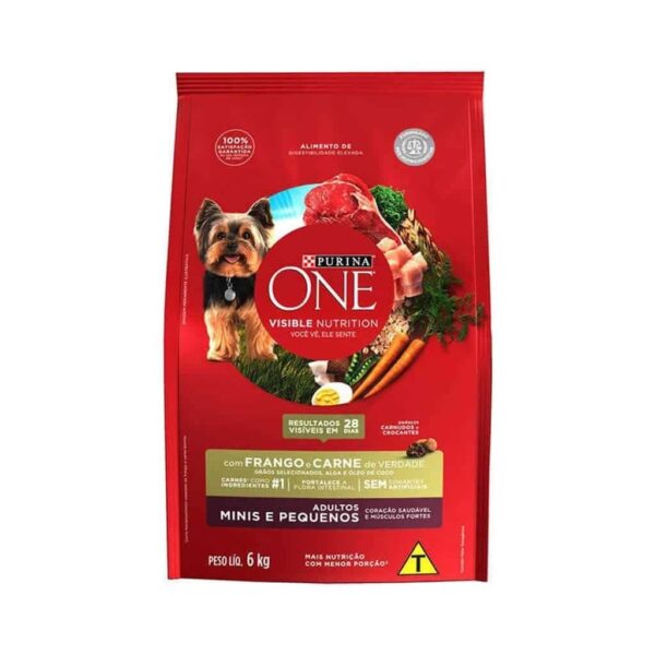 Ração Purina One Frango e Carne para Cães Adultos Raças Minis e Pequenos Nestlé Purina 6kg