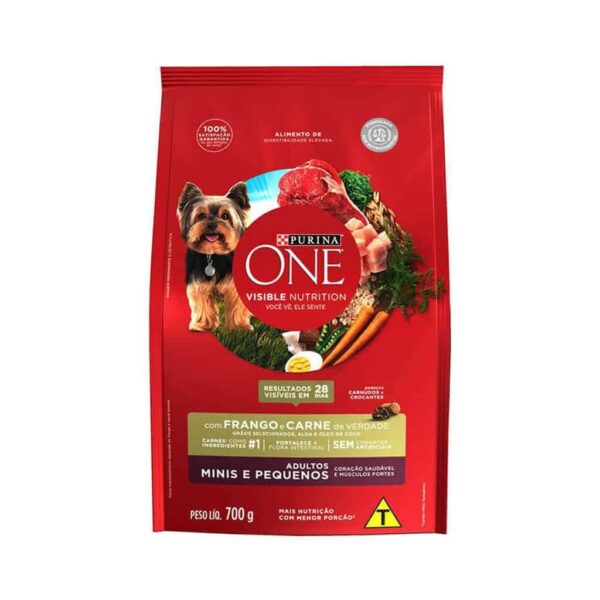 Ração Purina One Frango e Carne para Cães Adultos Raças Minis e Pequenos Nestlé Purina 700g