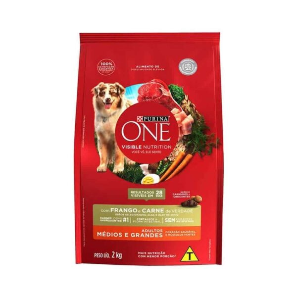 Ração Purina One Frango e Carne para Cães Adultos Raças Médias e Grandes Nestlé Purina 2kg