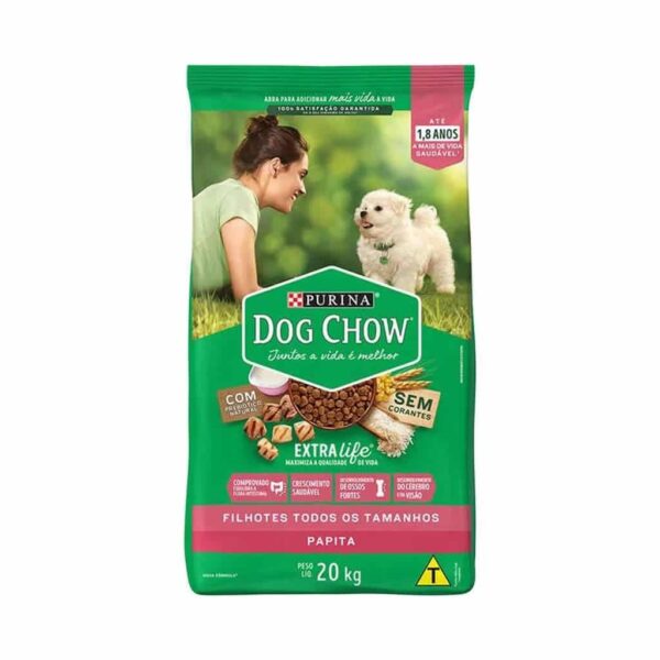 Ração Dog Chow Cães Filhotes Papita Carne e Frango Nestlé Purina 20kg