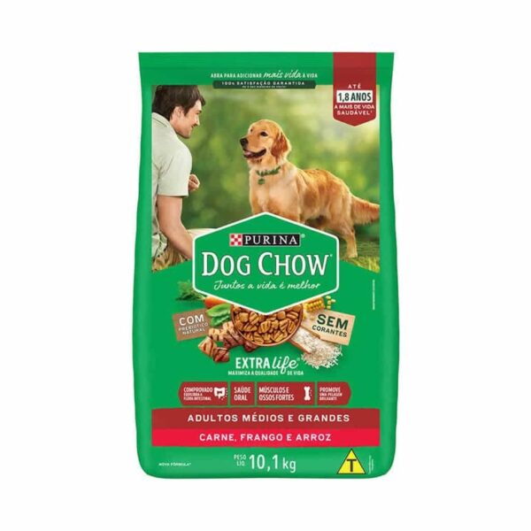 Ração Dog Chow Cães Adultos Carne e Frango Raças Médias e Grandes Nestlé Purina 10,1kg