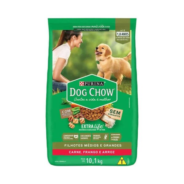 Ração Dog Chow Cães Filhotes Carne e Frango Raças Médias e Grandes Nestlé Purina 10,1kg