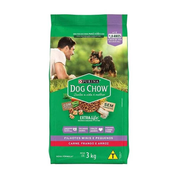 Ração Dog Chow Cães Filhotes Carne e Frango Raças Minis e Pequenos Nestlé Purina 3kg