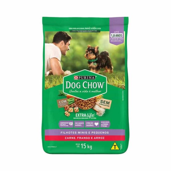 Ração Dog Chow Cães Filhotes Carne e Frango Raças Minis e Pequenos Nestlé Purina 15kg