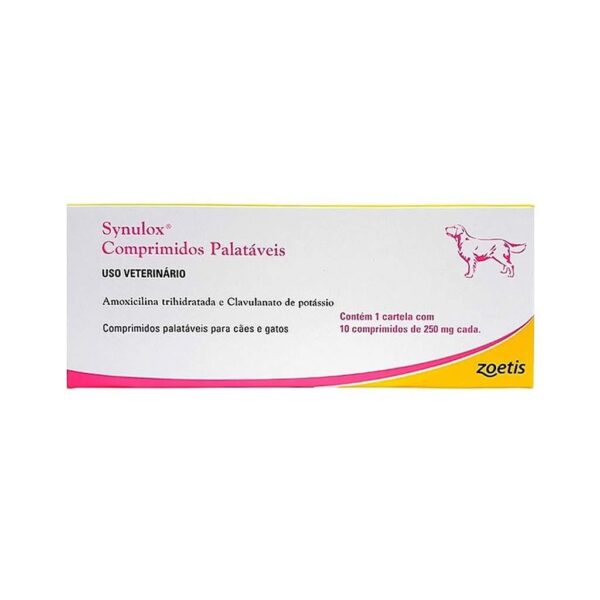 Antibiótico Synulox 250mg Palatável Zoetis 10 comprimidos