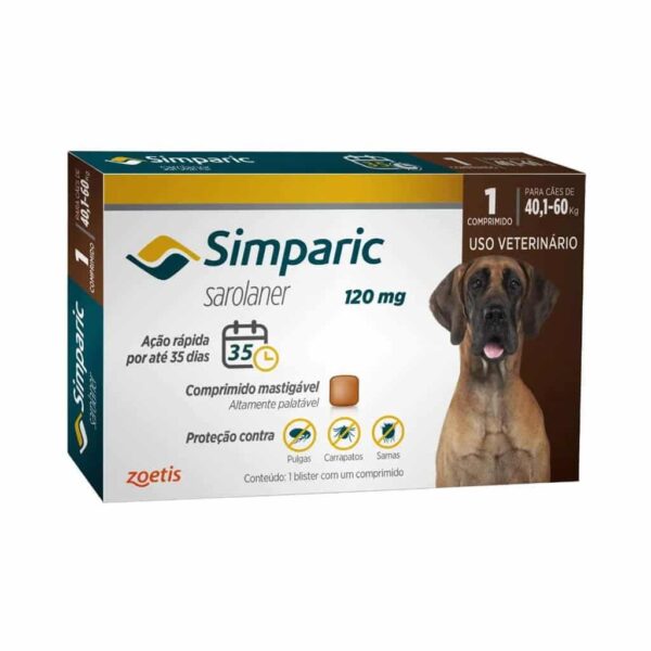 Antipulgas Simparic 120mg Zoetis para Cães de 40,1 a 60kg 1 comprimido