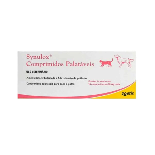 Antibiótico Synulox 50mg Palatável Zoetis 10 comprimidos