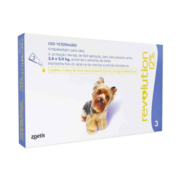 Antipulgas e Carrapatos Revolution 12% 0,25ml Zoetis para Cães de 2,5 a 5kg - 3 Ampolas