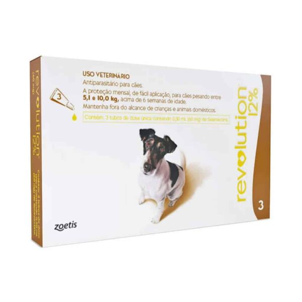 Antipulgas e Carrapatos Revolution 12% 0,5ml Zoetis para Cães de 5 a 10kg - 3 Ampolas