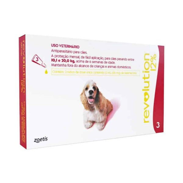 Antipulgas e Carrapatos Revolution 12% 1ml Zoetis para Cães de 10 a 20kg - 3 Ampolas