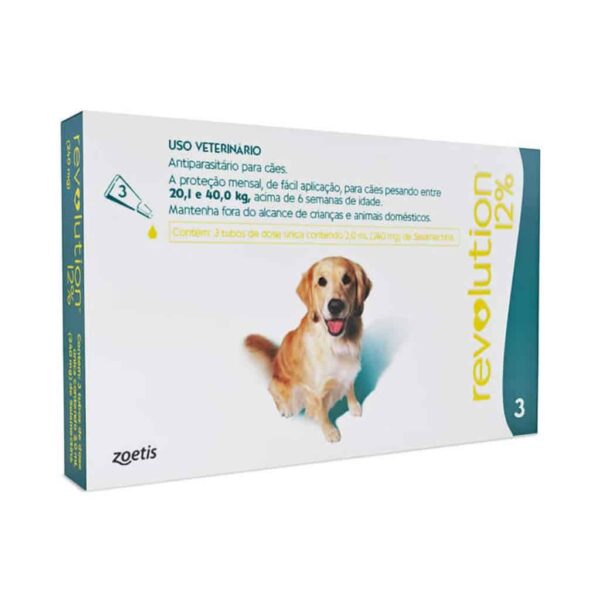 Antipulgas e Carrapatos Revolution 12% 2ml Zoetis para Cães de 20 a 40kg - 3 Ampolas