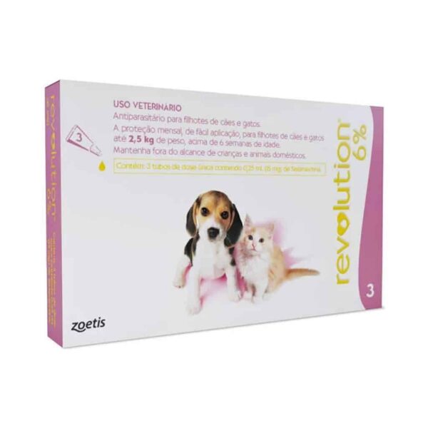 Antipulgas e Carrapatos Revolution 6% 0,25ml Zoetis para Cães e Gatos até 2,5kg - 3 Ampolas