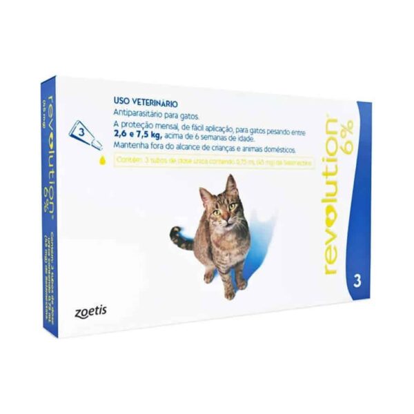 Antipulgas e Carrapatos Revolution 6% 0,75ml Zoetis para Cães e Gatos de 2,5 a 7,5kg - 3 Ampolas