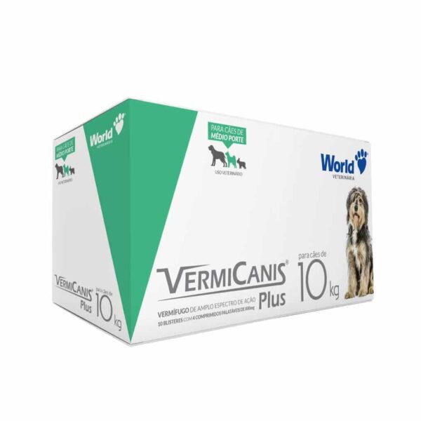 Vermífugo VermiCanis Plus World 800mg para Cães de 10kg Display com 10un de 4 comprimidos World Veterinária