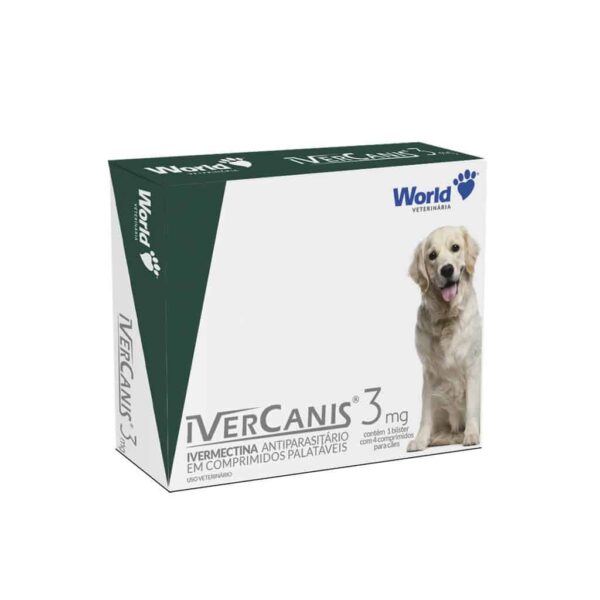 Antiparasitário IverCanis 3mg para Cães de 7,5kg a 15kg 4 comprimidos World Veterinária