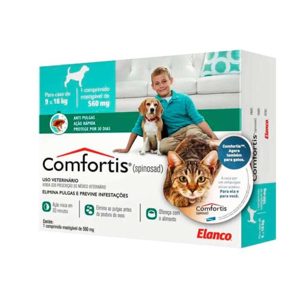 Antipulgas Comfortis 560 mg para Cães (9 a 18 kg) e Gatos (5,5 a 11 Kg) 1 comprimido Elanco