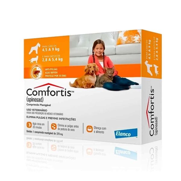 Antipulgas Comfortis 270 mg para Cães (4,5 a 9 kg) e Gatos (2,8 a 5,4 kg) 1 comprimido Elanco