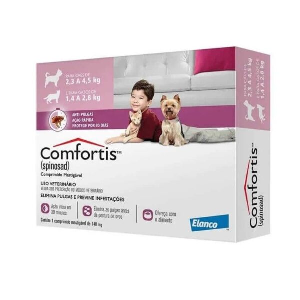 Antipulgas Comfortis 140 mg para Cães (2,3 a 4 kg) e Gatos (1,4 a 2,8 kg) 1 comprimido Elanco